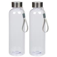 2x Transparante drinkflessen/waterflessen met RVS dop 550 ml -