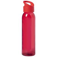 Bellatio Glazen waterfles/drinkfles rood transparant met schroefdop met handvat 470 ml -