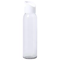 Bellatio Glazen waterfles/drinkfles transparant met schroefdop met wit handvat 470 ml -