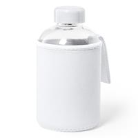 Bellatio Glazen waterfles/drinkfles met witte softshell bescherm hoes 600 ml -