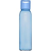 Merkloos Glazen waterfles/drinkfles transparant blauw met schroefdop met handvat 500 ml -
