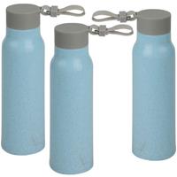 Bellatio 3x Stuks glazen waterfles/drinkfles blauwe coating met kunststof schroefdop 300 ml -