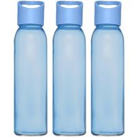 3x stuks glazen waterfles/drinkfles transparant blauw met schroefdop met handvat 500 ml -