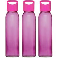 3x stuks glazen waterfles/drinkfles transparant roze met schroefdop met handvat 500 ml -
