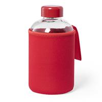 Bellatio Design Glazen waterfles/drinkfles met rode softshell bescherm hoes 600 ml -