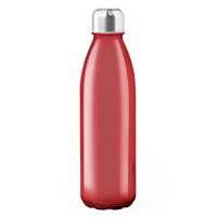 Bellatio Glazen waterfles/drinkfles rood transparant met RVS dop 650 ml -