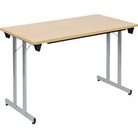 Inklapbare tafel F25, b x d = 1200 x 600 mm, werkblad beukenhoutdecor, frame blank aluminiumkleurig