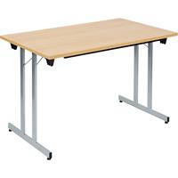 Inklapbare tafel F25, b x d = 1200 x 700 mm, werkblad beukenhoutdecor, frame blank aluminiumkleurig