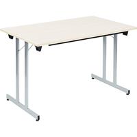 Inklapbare tafel F25, b x d = 1200 x 700 mm, werkblad ahornhoutdecor, frame blank aluminiumkleurig
