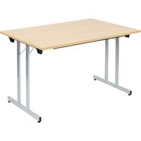 Inklapbare tafel F25, b x d = 1200 x 800 mm, werkblad beukenhoutdecor, frame blank aluminiumkleurig
