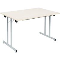 Inklapbare tafel F25, b x d = 1200 x 800 mm, werkblad ahornhoutdecor, frame blank aluminiumkleurig