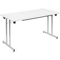 Inklapbare tafel F25, b x d = 1400 x 700 mm, werkblad lichtgrijs, frame blank aluminiumkleurig