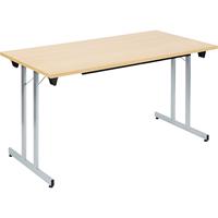 Inklapbare tafel F25, b x d = 1400 x 700 mm, werkblad beukenhoutdecor, frame blank aluminiumkleurig