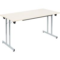 Inklapbare tafel F25, b x d = 1400 x 700 mm, werkblad ahornhoutdecor, frame blank aluminiumkleurig