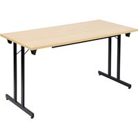 Inklapbare tafel F25, b x d = 1400 x 700 mm, werkblad beukenhoutdecor, frame zwart