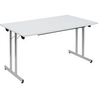Inklapbare tafel F25, b x d = 1400 x 800 mm, werkblad lichtgrijs, frame blank aluminiumkleurig