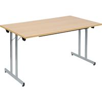Inklapbare tafel F25, b x d = 1400 x 800 mm, werkblad beukenhoutdecor, frame blank aluminiumkleurig