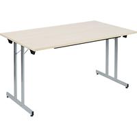 Inklapbare tafel F25, b x d = 1400 x 800 mm, werkblad ahornhoutdecor, frame blank aluminiumkleurig
