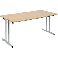 Inklapbare tafel F25, b x d = 1600 x 800 mm, werkblad beukenhoutdecor, frame blank aluminiumkleurig