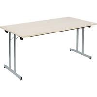 Inklapbare tafel F25, b x d = 1600 x 800 mm, werkblad ahornhoutdecor, frame blank aluminiumkleurig