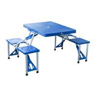 Outsunny Aluminium kampeertafel picknickbank zitgroep kampeerset 4-zits inklapbaar blauw | Aosom Netherlands