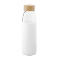 Bellatio Glazen waterfles/drinkfles met witte siliconen bescherm hoes 540 ml -