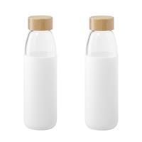 Bellatio 4x Stuks glazen waterfles/drinkfles met witte siliconen bescherm hoes 540 ml -