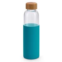 Bellatio Glazen waterfles/drinkfles met turquoise blauwe siliconen bescherm hoes 600 ml -