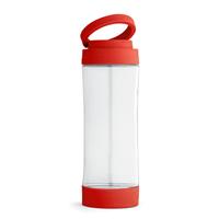 Bellatio Glazen waterfles/drinkfles met rode kunststof schroefdop en smartphone houder 390 ml -