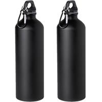 Bellatio 4x Stuks aluminium waterfles/drinkfles zwart met schroefdop en karabijnhaak 800 ml -