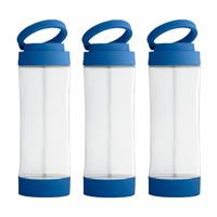 Bellatio 3x Stuks glazen waterfles/drinkfles met blauwe kunststof schroefdop en smartphone houder 390 ml -