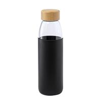 Bellatio Glazen waterfles/drinkfles met zwarte siliconen bescherm hoes 540 ml -