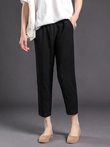 BERRYLOOK Solid Color Cotton And Linen Harem Cropped Pants