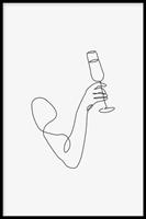Walljar | Ingelijste poster Champagne Line Art
