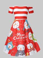 Rosegal Plus Size Christmas Off The Shoulder Snowman Print Dress
