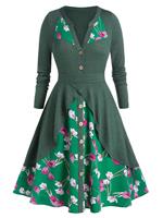 Rosegal Plus Size Floral Print Overlap Knee Length Dress