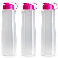 Forte Plastics 3x stuks kunststof waterflessen 1500 ml transparant met dop roze -