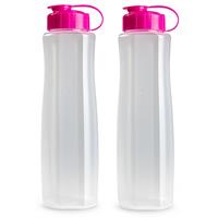 Forte Plastics 4x stuks kunststof waterflessen 1500 ml transparant met dop roze -