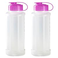 Forte Plastics 2x stuks kunststof waterflessen 1100 ml transparant met dop roze -