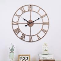 huismerk 50cm Retro Woonkamer Strijkijzer ronde Romeinse numeral mute decoratieve wandklok (Vintage Goud)