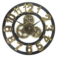 huismerk Retro houten ronde ' Single-sided Gear Clock Wandklok nummer Diameter: 40cm (goud)