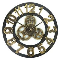 Huismerk Retro Wooden Round Single-sided Gear Clock Arabic Number Wall Clock Diameter: 30cm (Gold)