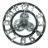 Huismerk Retro Wooden Round Single-sided Gear Clock Arabic Number Wall Clock Diameter: 30cm (Silver)
