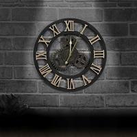 Huismerk Originaliteit Amerikaanse industriële stijl hout Vintage oude Gear muur Clock(Gold)