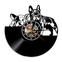 Huismerk Europese retro woonkamer decoratie vinyl record hond muur klok muur lamp zonder licht