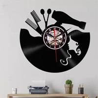 huismerk 12 inch vinyl record wandklok kapsel meisje 3d retro klok woonkamer decoratie quartz wandklok stijl: zonder licht