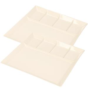 Svenska Living 6x stuks fondue/gourmet bord/barbecuebord/gourmetbord met vakjes vierkant aardewerk wit 24 cm