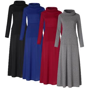 SaraMart ZANZEA Damen langärmelige Tasche Stehkragen reine Farbe einfache Mode locker lässig langes Rockkleid große Größe