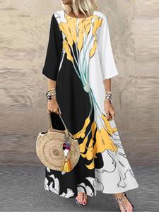 SaraMart ZANZEA Damen im europäischen und amerikanischen Stil Kontrastfarbe Nähte Druckdesign Rundhalsausschnitt Dreiviertelärmel modisches lockeres tägliches