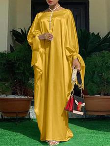 SaraMart VONDA Damen europäische und amerikanische Mode langärmliges einrbiges langes Kleid einches und lässiges One-Shoulder-Schnürärmel-Design und bodenlang